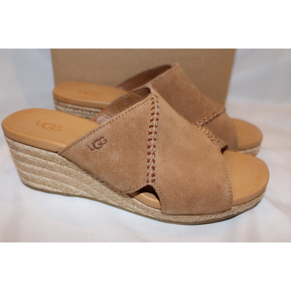 NIB UGG WOMEN'S TAIA WEDGE CRISS CROSS SUEDE SANDALS CHESTNUT - Picture 3 of 6